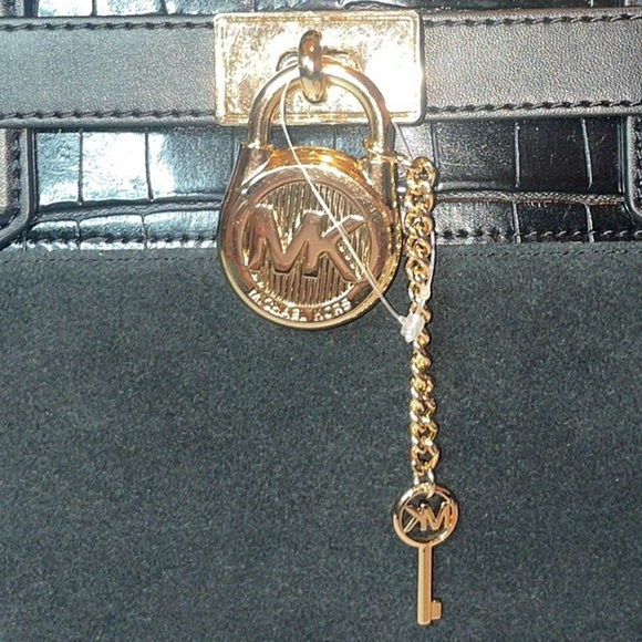 New Michael Kors Hamilton Multi Mixed Leather XL EW Shoulder Bag Tote Black - Picture 4 of 15